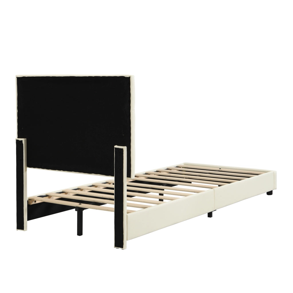 Letto imbottito 90x200 cm con testiera a biscotto; schienale morbido e bordi antiurto in PU beige