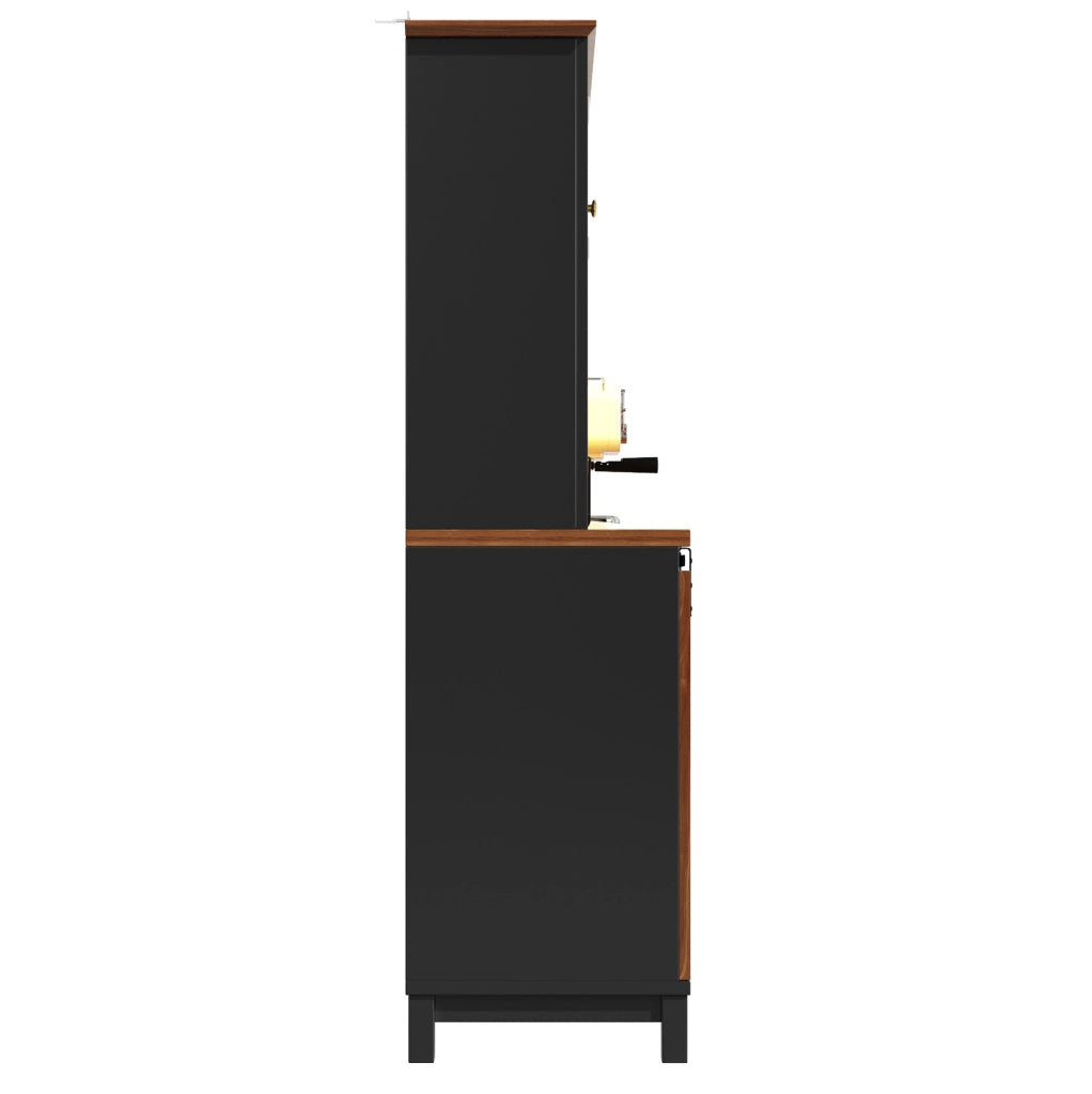 Armadio da cucina 104x40x180 cm con LED e ripiani regolabili in MDF; metallo e vetro nero