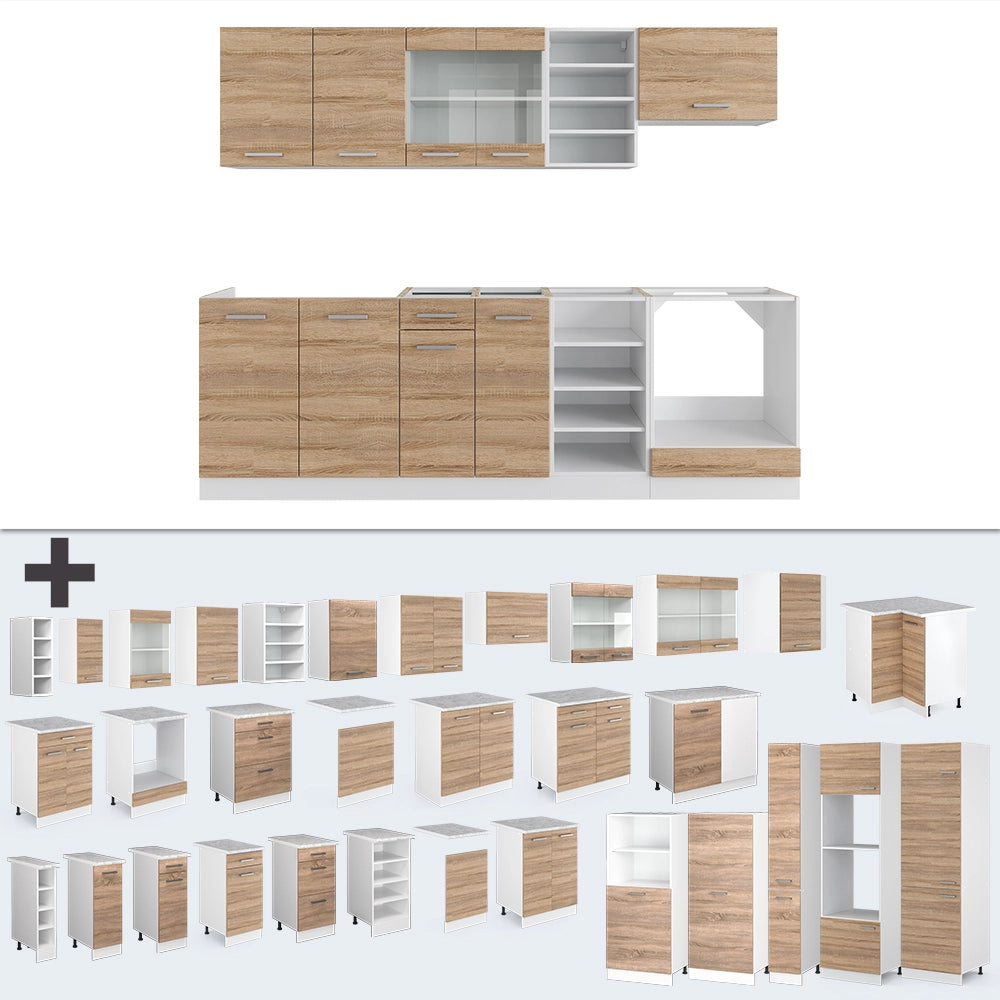 Cucina componibile R-Line Sonoma/Bianco 240 cm, PL Marmo Vicco
