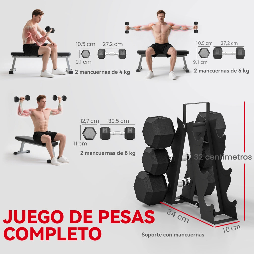 Set di manubri per allenamento 2x4kg 2x6kg 2x8kg con supporto ¨C zephmum ¨C nero