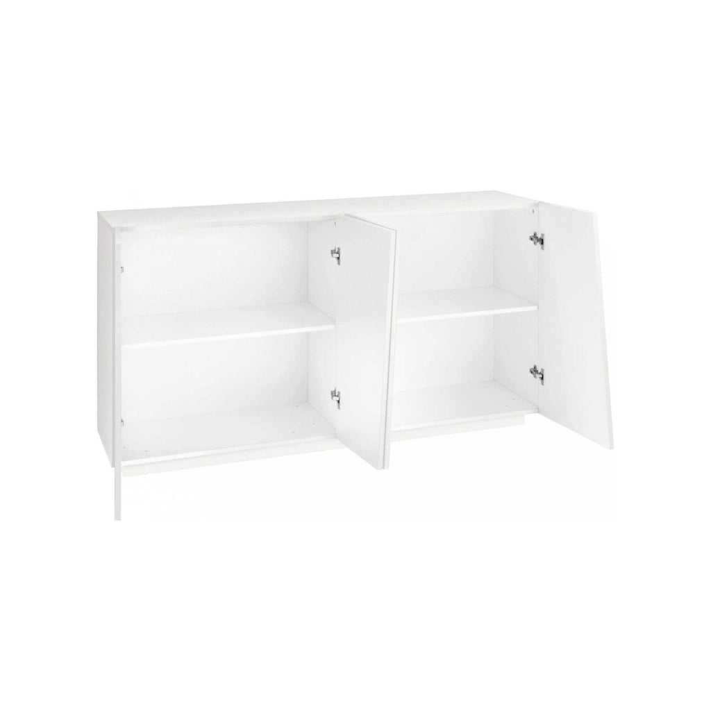 Credenza moderna a 4 Ackhab, Made in Italy, Madia da cucina, Buffet di design da soggiorno, cm 159x43h86, Bianco lucido