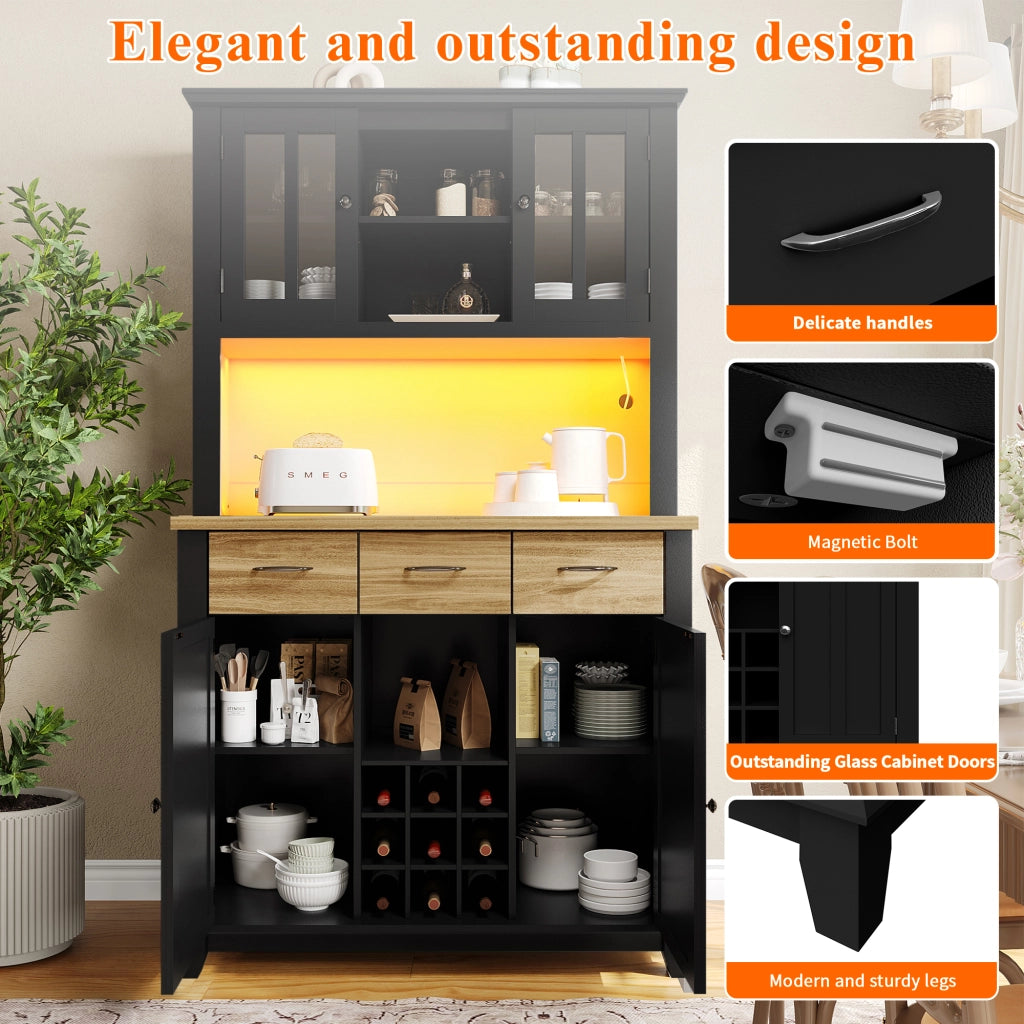 Libreria con Vetrina e LED ¨C MINIMAL ¨C Legno, Ripiani Regolabili, Cassetti