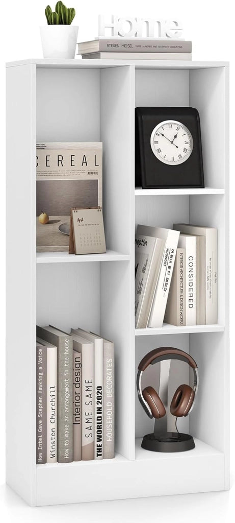 Libreria a 5 Cubi, Organizzatore di Stoccaggio Autoportante a 3 Livelli con 2 Kit Antiribaltamento, Mensola in Legno per Soggiorno Camera da Letto Ufficio, 50x24x104 cm