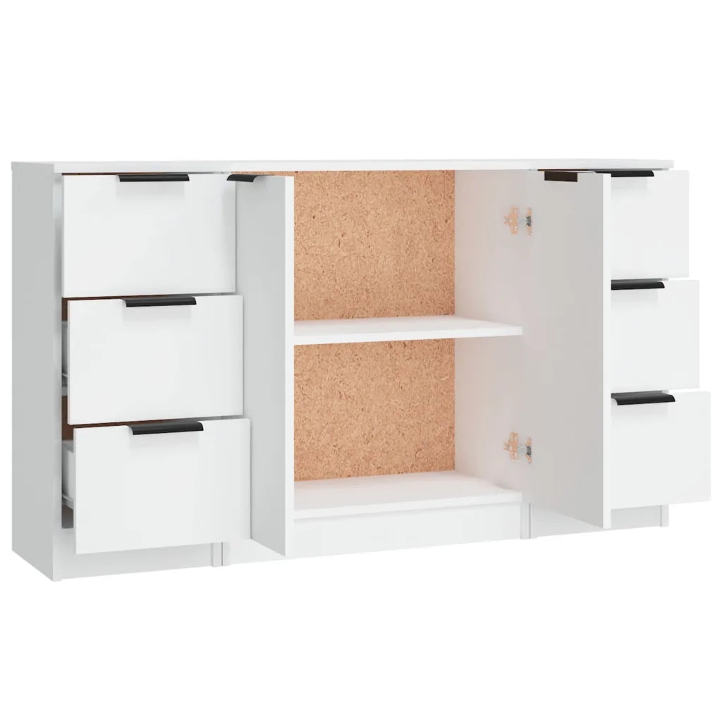Credenze 3 pz | Madia | Buffet da pranzo | Armadio da pranzo Bianco in Legno Multistrato
