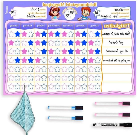 Tavolo di appartenenza per bambini - Calendario quotidiano - Ragazze/Ragazzi - 5 pennarelli - 34 x 24 cm - Tedesco - Routine per bambini