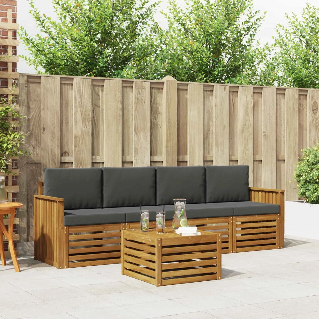 Set divani 5 pcs Naturale e Antracite Legno di Acacia Massello 3374327