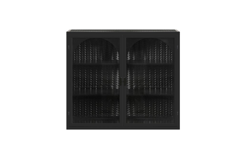 Pensile da Parete con Ante in Vetro e Ripiani ¨C MINIMAL ¨C Nero, 70 cm