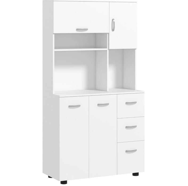 Credenza da Cucina Moderna con 3 Cassetti e 3 Ripiani 89 x 39.5 x 168 cm - Bianca - per Cucina e Sala da Pranzo