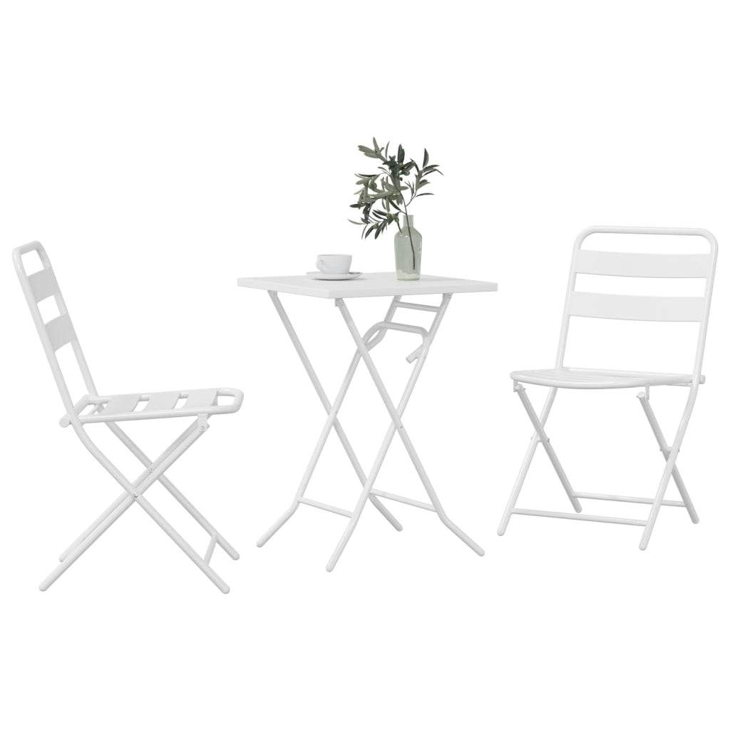 Set Bistro Pieghevole da 3 Pezzi Bianco in Acciaio