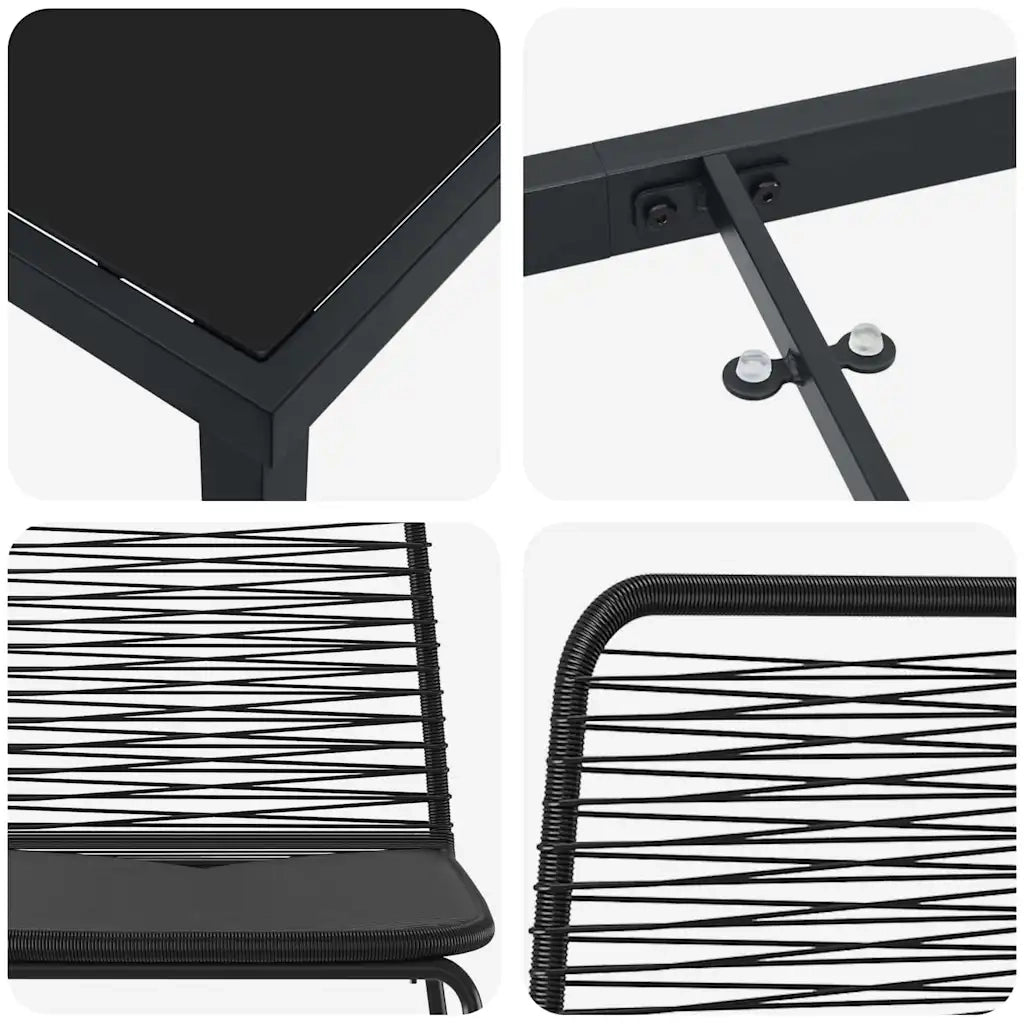 Set da Pranzo per Giardino 9 pcs Nero