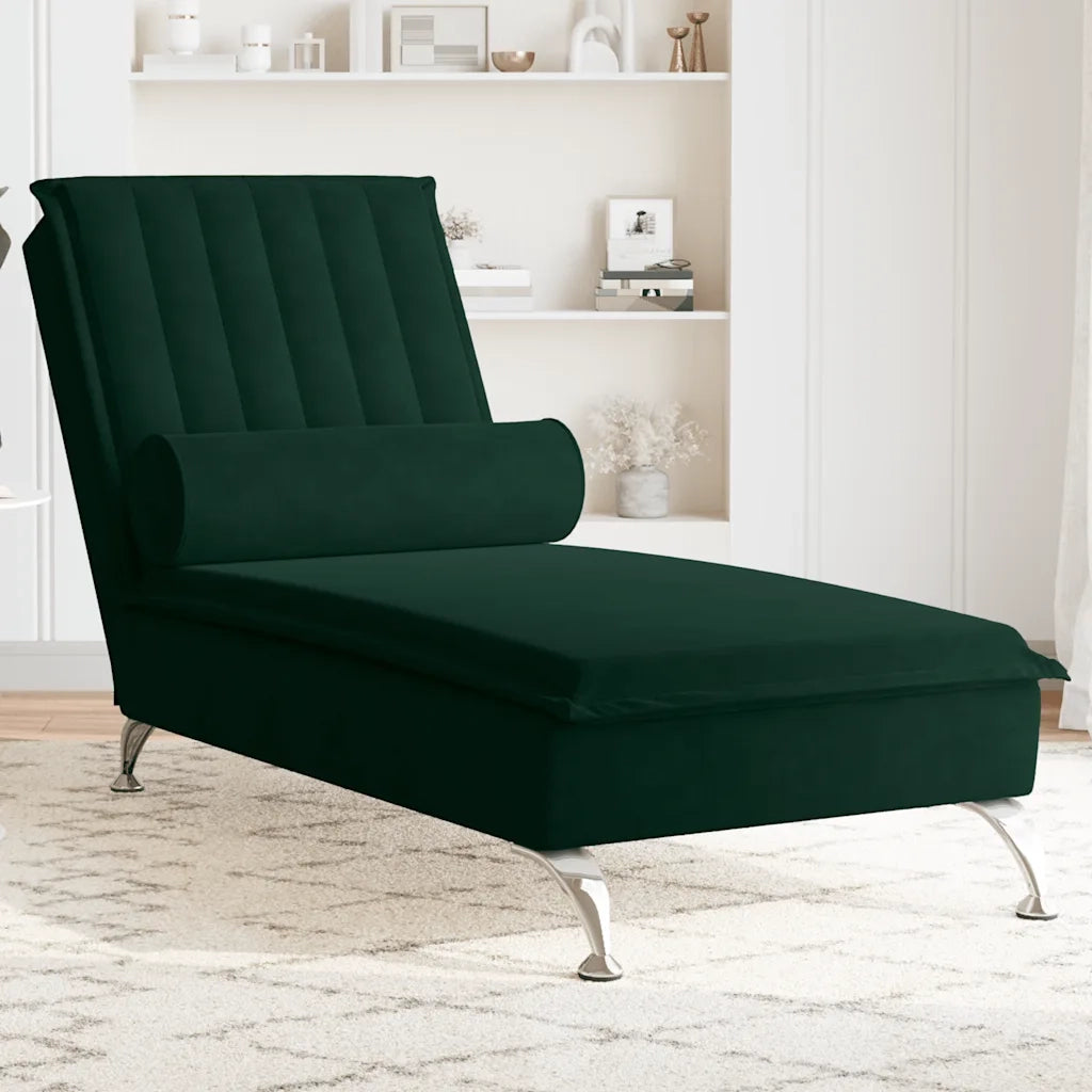 Chaise Longue Massaggi con Capezzale Verde Scuro in Velluto 379461