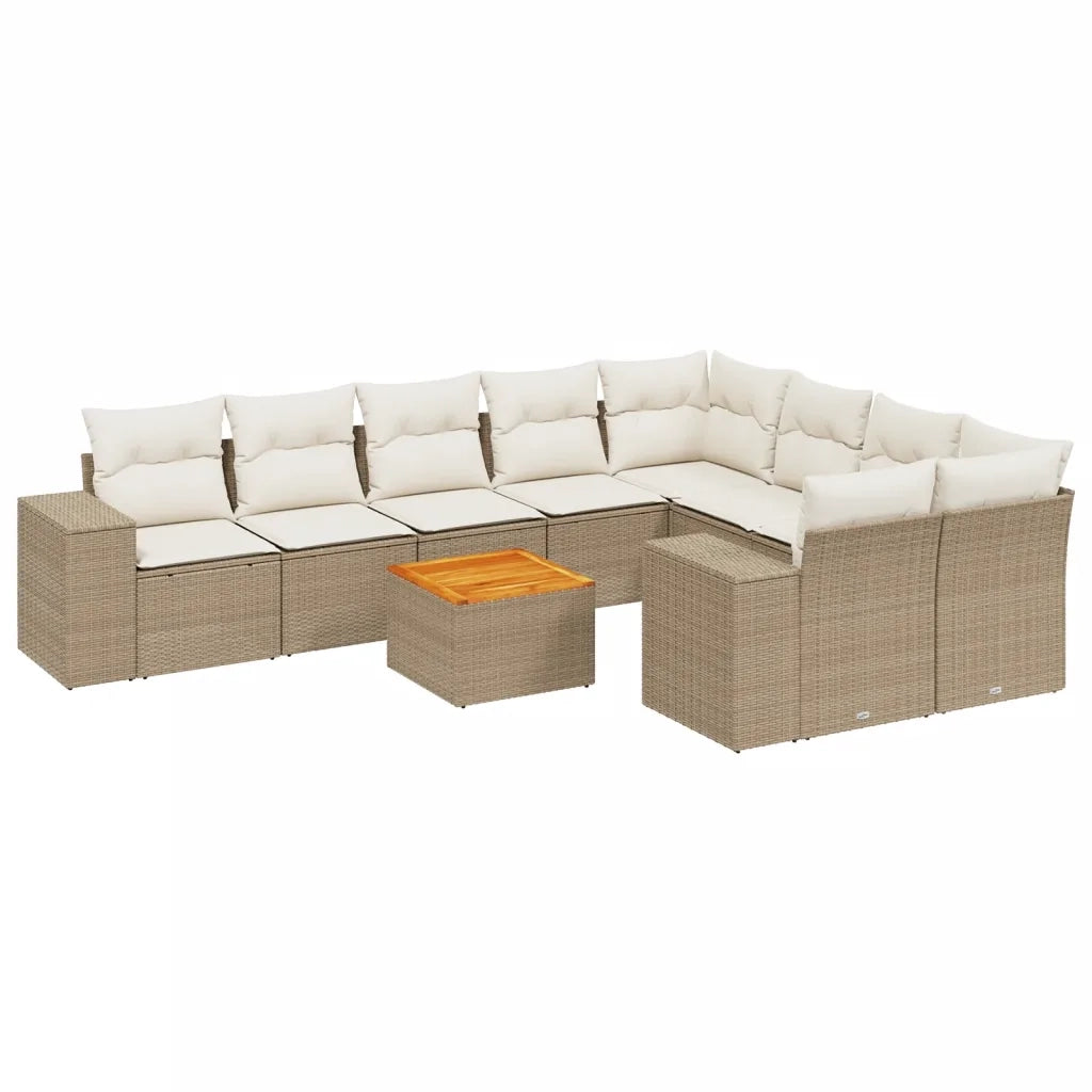 Set Divano da Giardino 10 pz con Cuscini Beige in Polyrattan 3257934