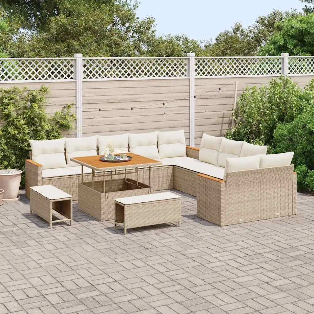 Set Divano da Giardino con cuscino 13 pcs Beige polyrattan 3365046