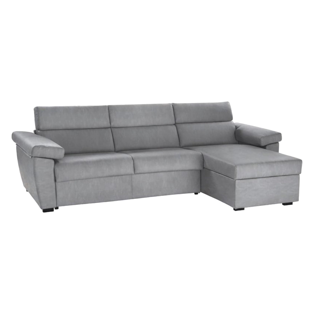 Ceto, Divano Fisso con Penisola Sfoderabile Made in Italy, 285x160 cm Grigio
