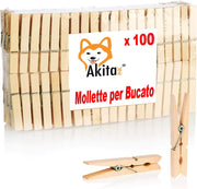 Mollette Legno Akitaink 100 Pezzi Bucato 10 cm
