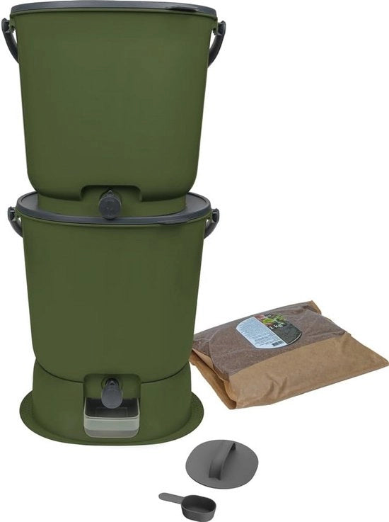Set di 2 compostatori Bokashi 15,3 l con 1 kg attivatore e base organico