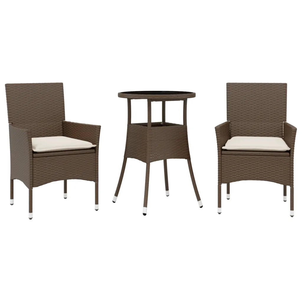 Set da Pranzo da Giardino 3pz con Cuscini Polyrattan e Vetro 3278619