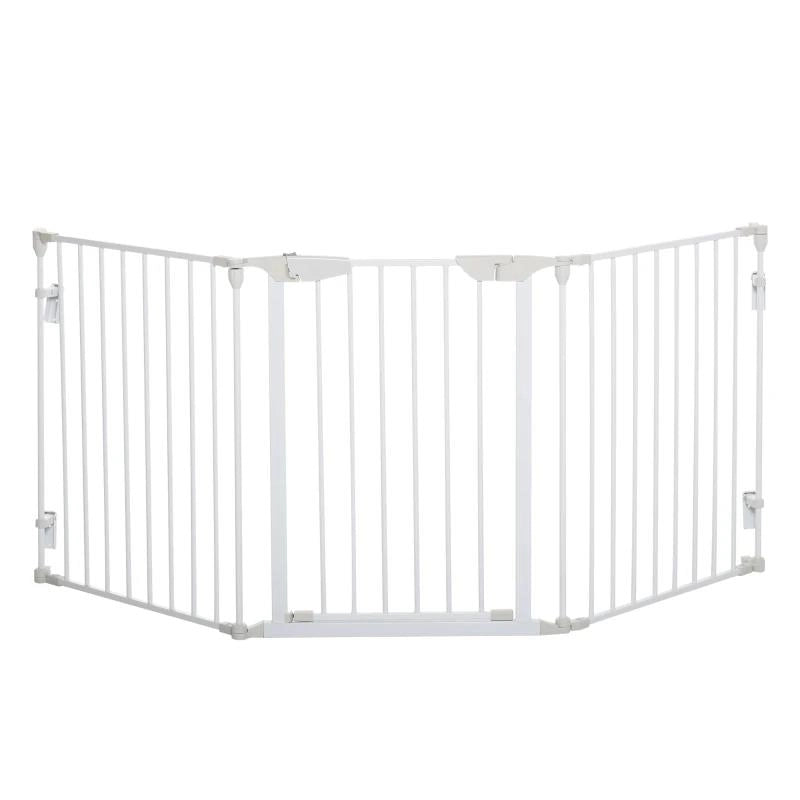 CANCELLETTO PER CANI CON CHIUSURA AUTOMATICA E SISTEMA DI BLOCCO, IN METALLO E PLASTICA, 180X74.5 CM, BIANCO