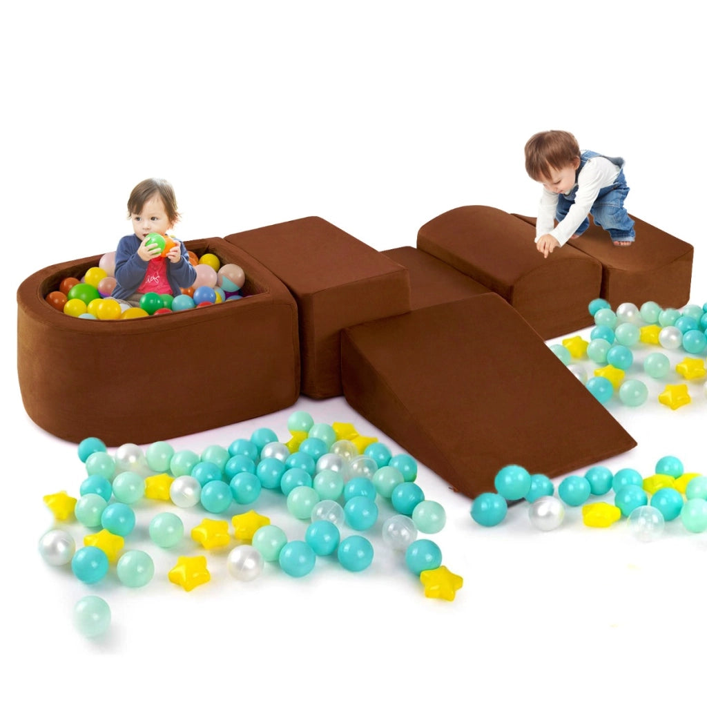 Set di 5 blocchi di schiuma di blocchi giganti con piscina di palline-Grandi blocchi per giocare Marrone