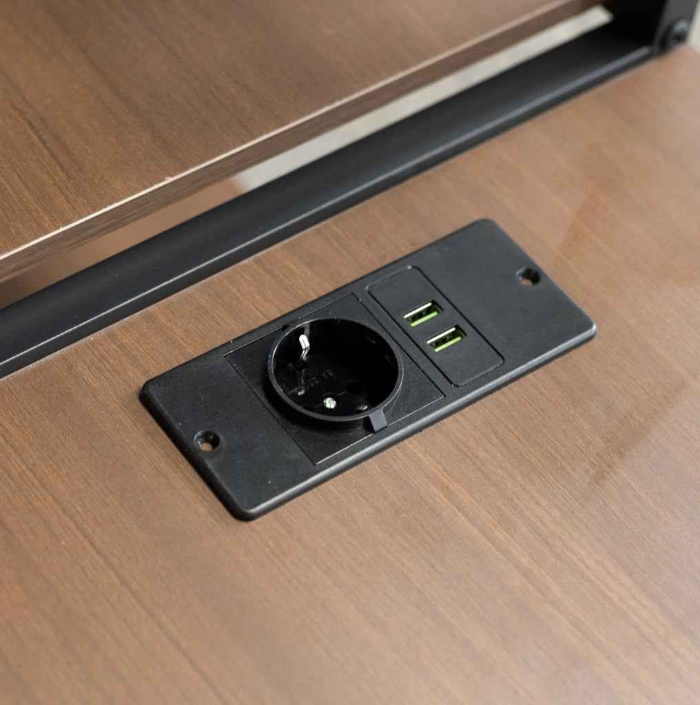 Letto a soppalco 140x200 cm con supporto TV e presa in metallo e MDF nero