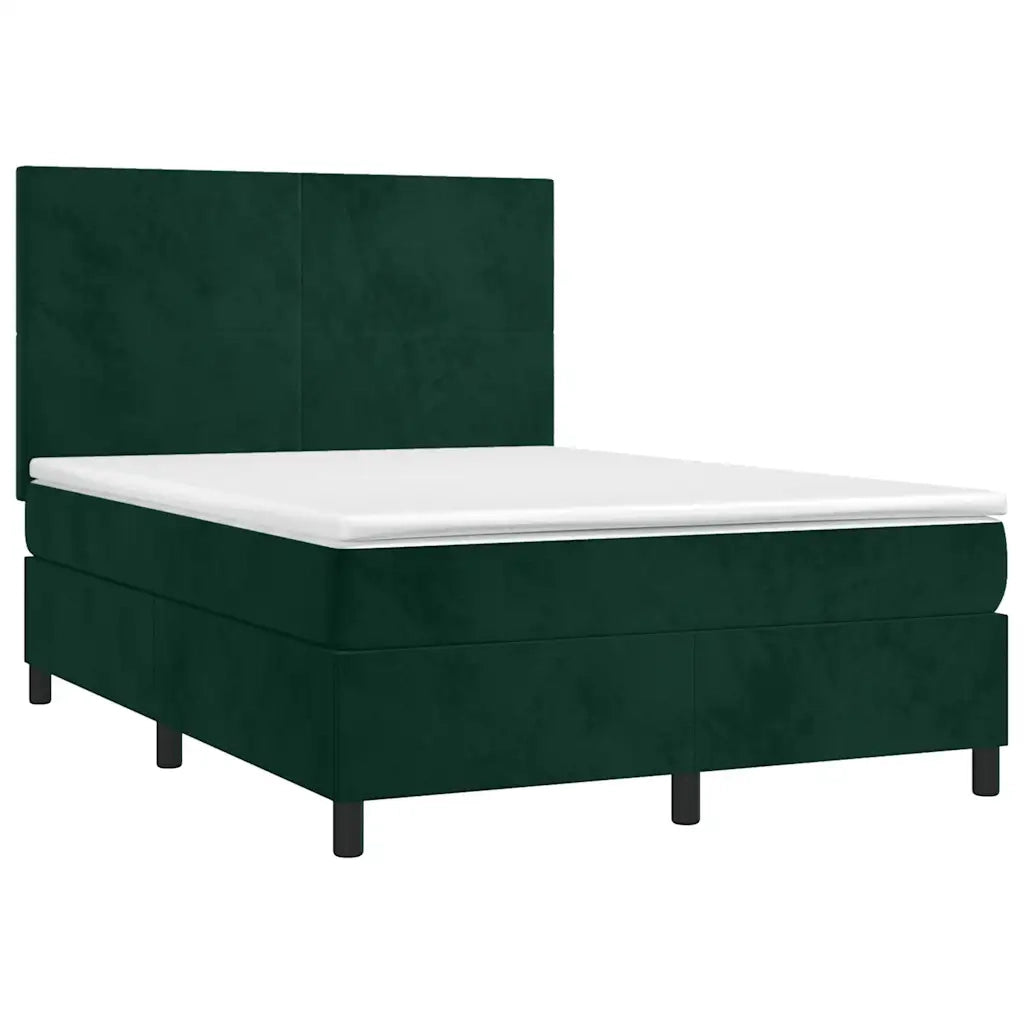 Letto a Molle con Materasso e LED Verde Scuro 140x200cm Velluto 3136008