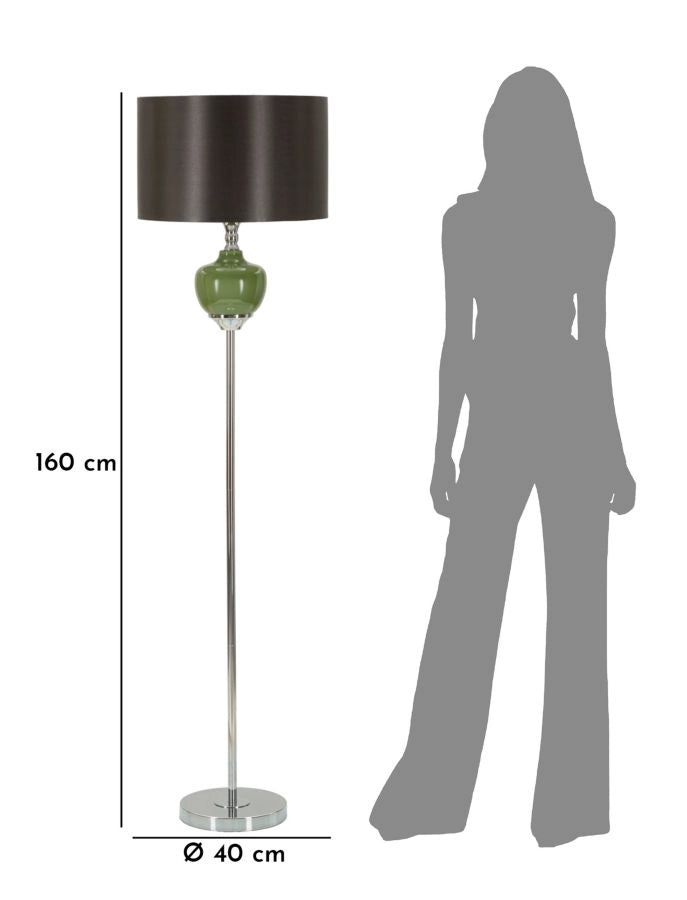 Lampada da Terra Eva One Ø40x160 cm in Vetro e Ferro e Tessuto Verde e Grigio