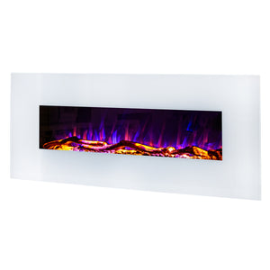 Camino Elettrico da Parete 55x128x14 cm Effetto Fiamma 1500W Madrid Led Bianco