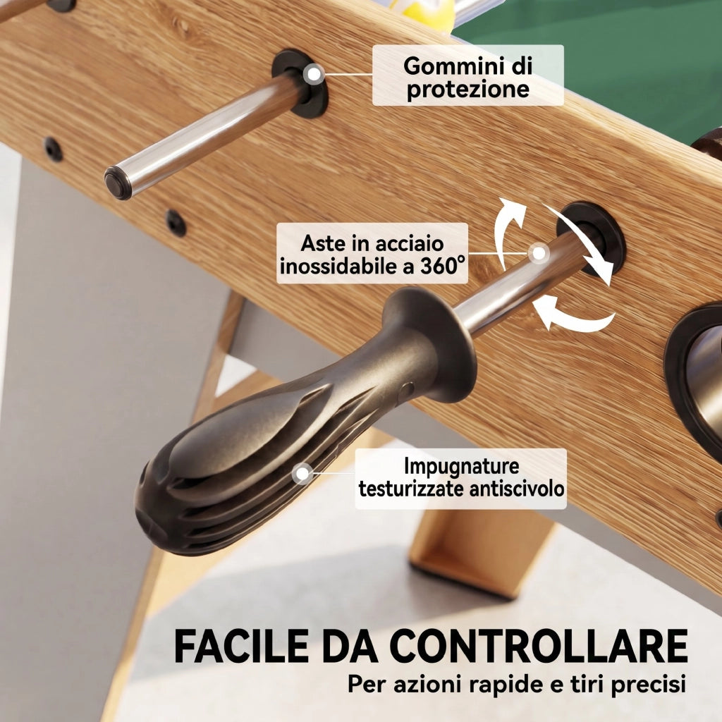 Calcio Balilla 109x77x72 cm Tavolo da Gioco cm con 22 Giocatori Palline e Segnapunti Manuale Rovere e Giallo