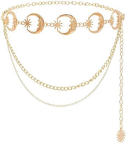 Cinturino per catena con design sole e luna in oro, regolabile, per donna