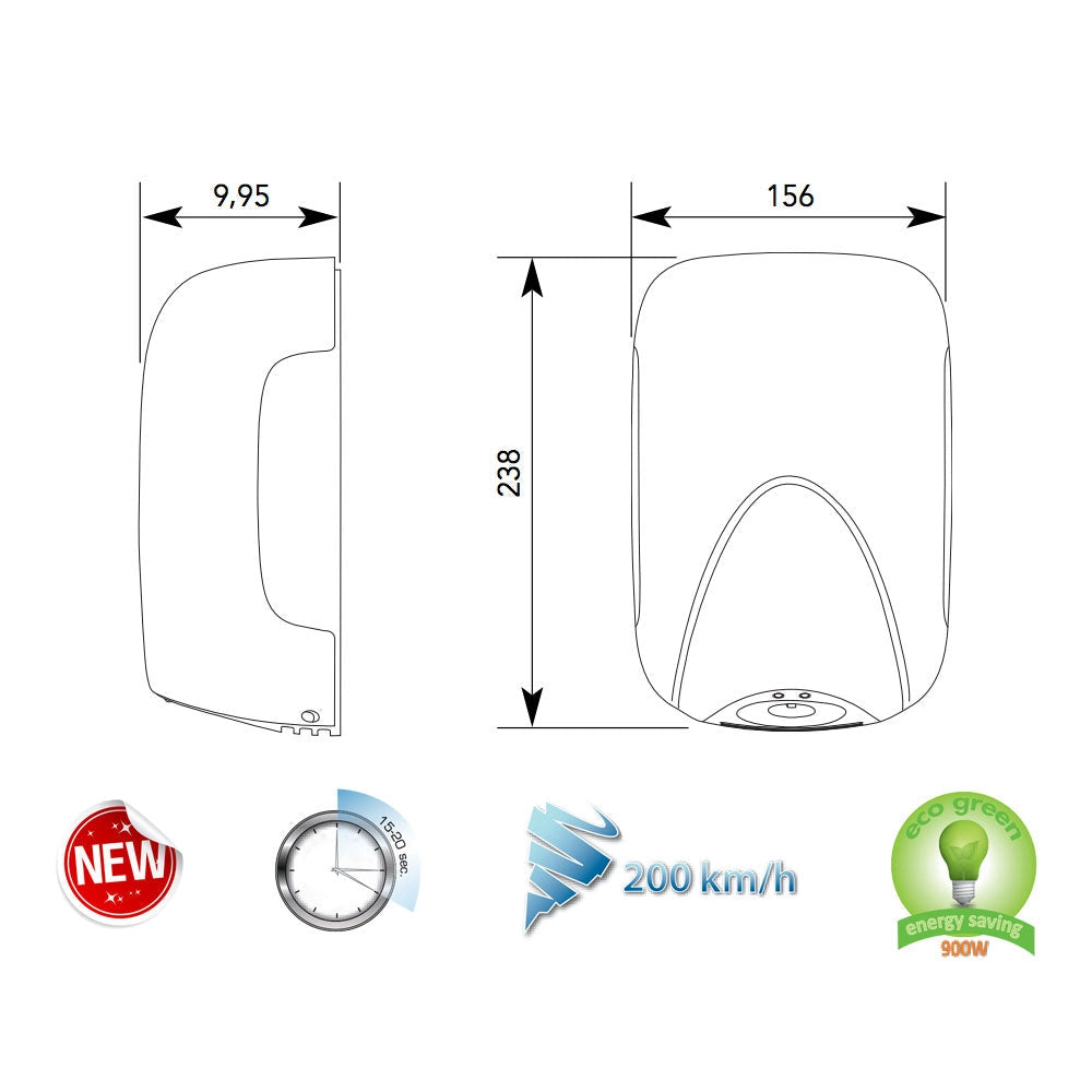 Asciugamani Elettrico con Fotocellula 900W Vama Smart Jet Mini BF ABS Bianco