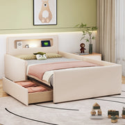 OKWISH Letto Bambino 90×200 cm, Letto Singolo con USB, Luce Notturna e Cassetto Contenitore, senza Materasso, in Ecopelle, Beige