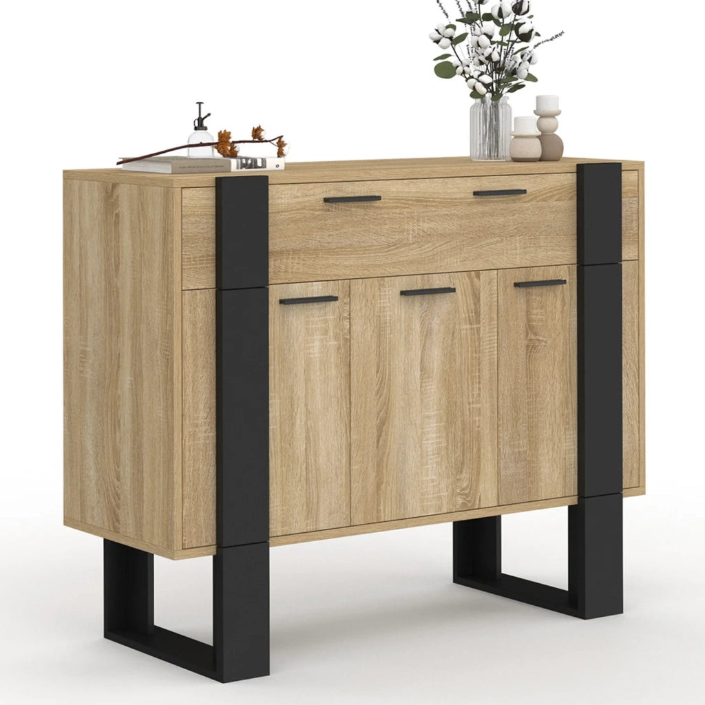 IDMarket - Credenza PHOENIX 100 cm con 3 ante e 1 cassetto, legno e nero