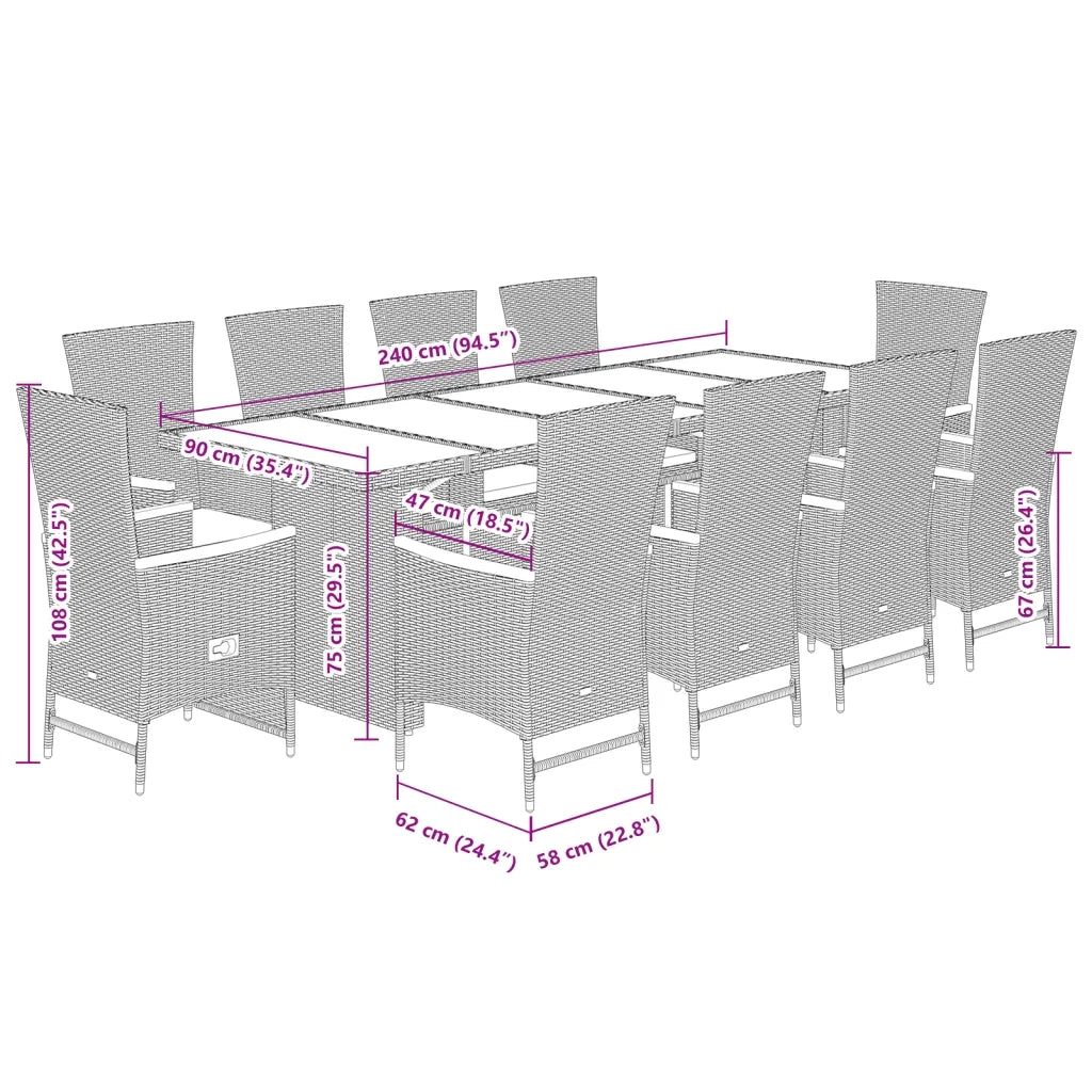 Set da Pranzo da Giardino 11 pz con Cuscini in Polyrattan Nero 3277539