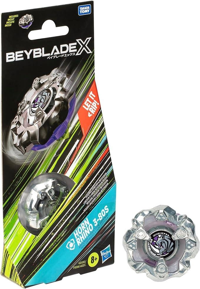 Beyblade X,Horn Rhino3-80S,Booster pack, beyblade singolo,Hasbro,Eta 8+