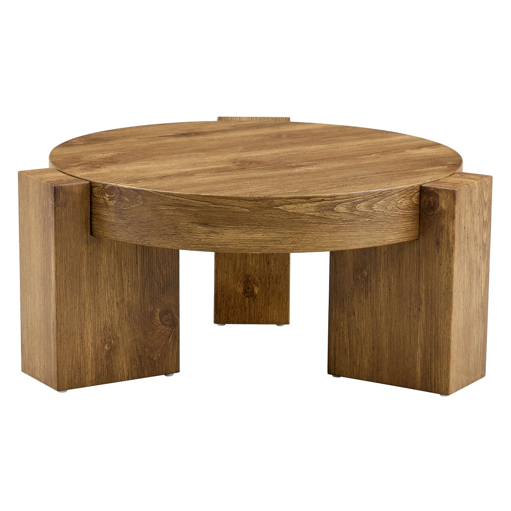 TAVOLINO Set da 2 pezzi rotondo a due livelli 61 cm MDF effetto legno e vetro marrone