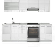 Cucina componibile Raul, Bianco lucido/bianco, 240 cm, PL Marmo, combinabile in modo flessibile con elementi modulari