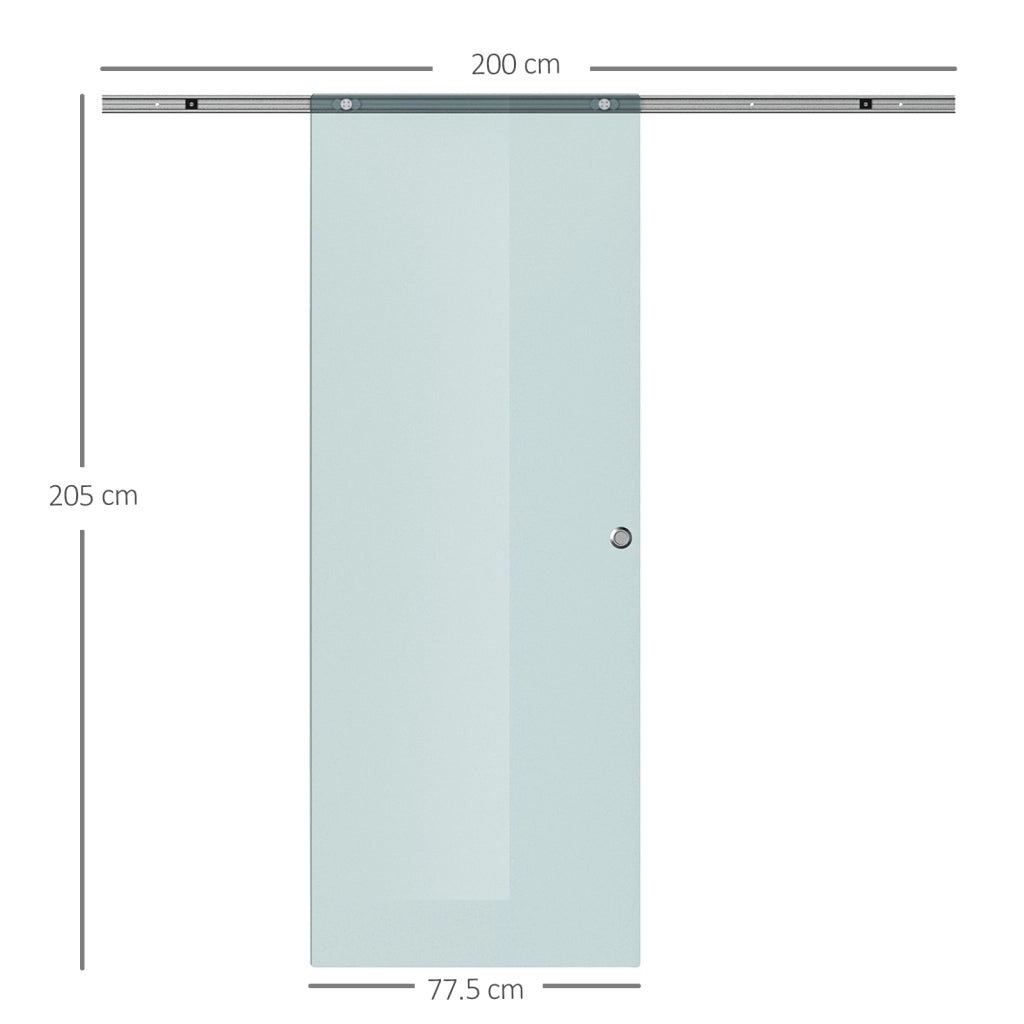 Porta Scorrevole in Vetro Smerigliato con Binario in Alluminio per Bagno Cucina Studio Vetro 205cm