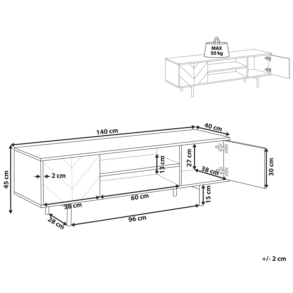 Porta TV in legno chiaro e truciolare Nero fino a 60ʺ con 2 ante in stile industriale
