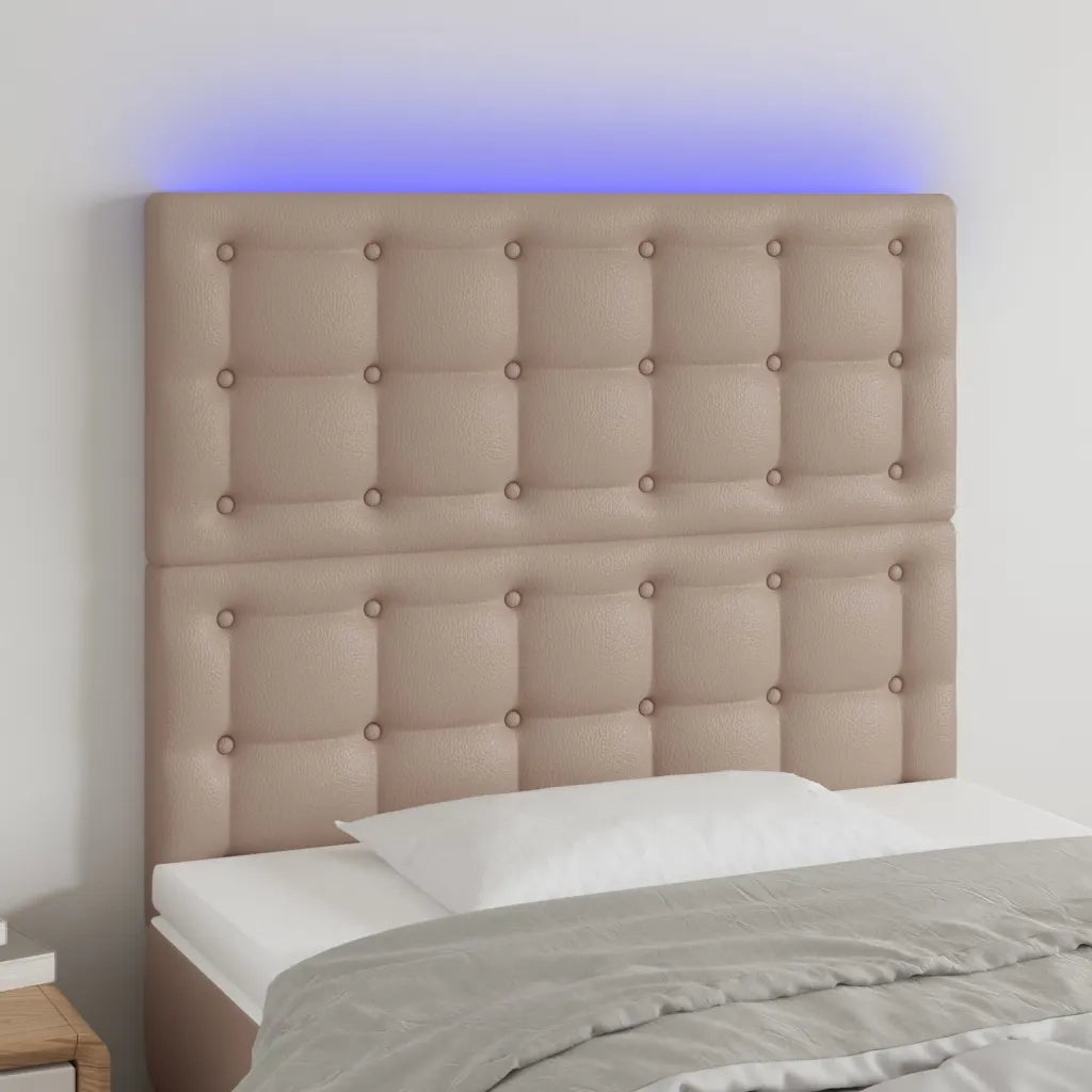 Testiera | Testata a LED Cappuccino 90x5x118/128 cm in Similpelle