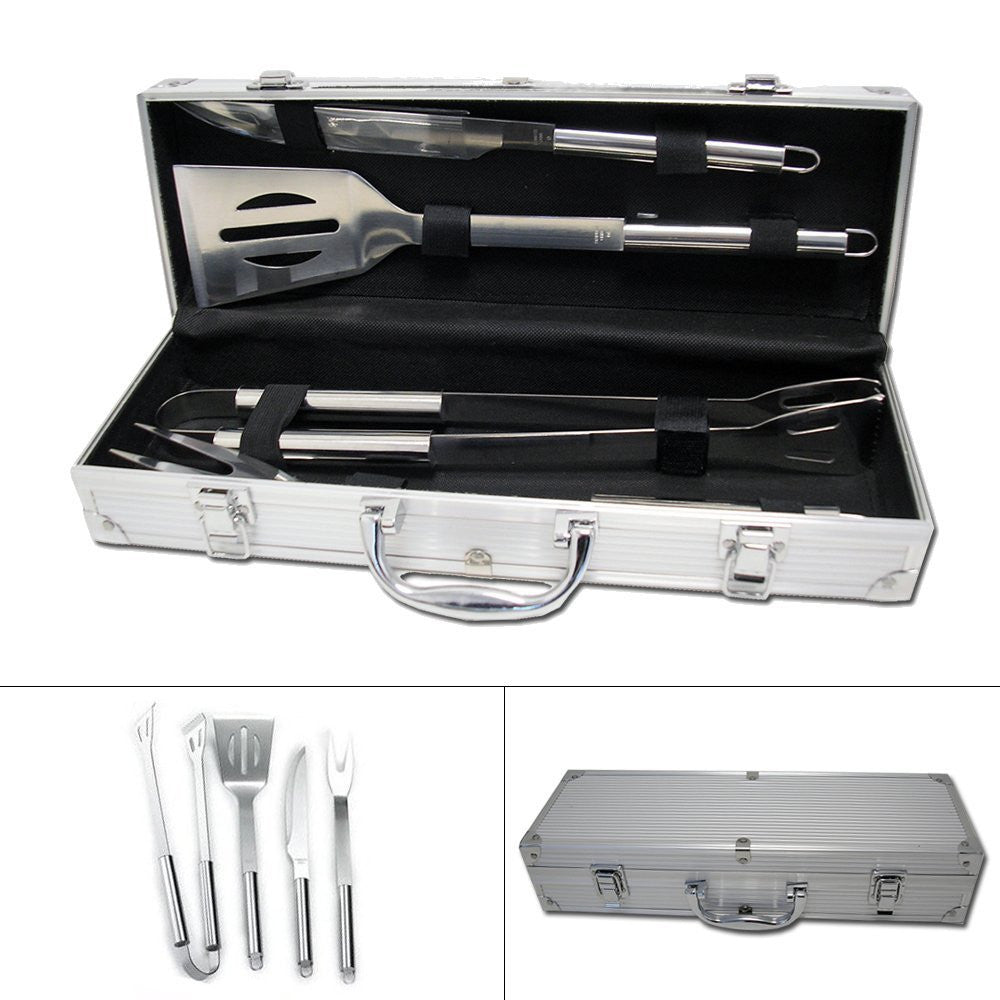 Betty garden valigetta 4 accessori per barbecue in acciaio inox