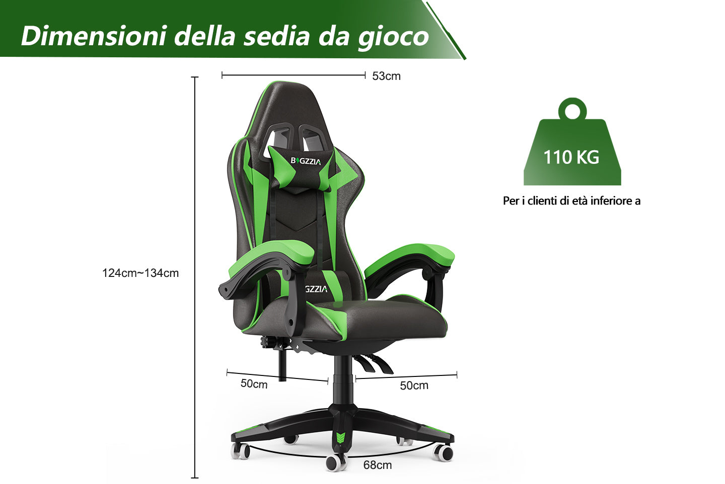 Sedia gaming ergonomica - RATTANTREE - con Supporto Lombare Sedia da Gioco in Pelle Pu con Altezza Regolabile - Vert