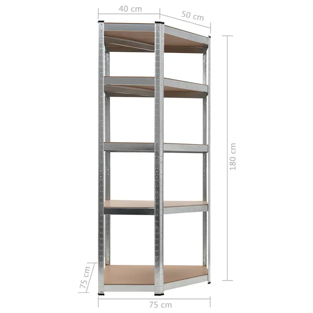 Scaffale Angolare 5 Ripiani Argento Acciaio e Legno Multistrato CFW7473576