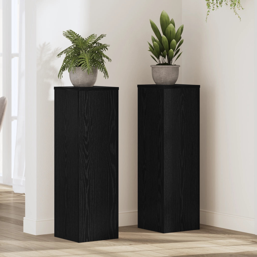 Portapiante 2 pezzi in rovere nero 25x25x80 cm in legno ingegnerizzato
