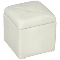 Pouf Contenitore Imbottito in Tessuto Teddy Morbido per Salotto e Camera, 39x39x39cm, Crema