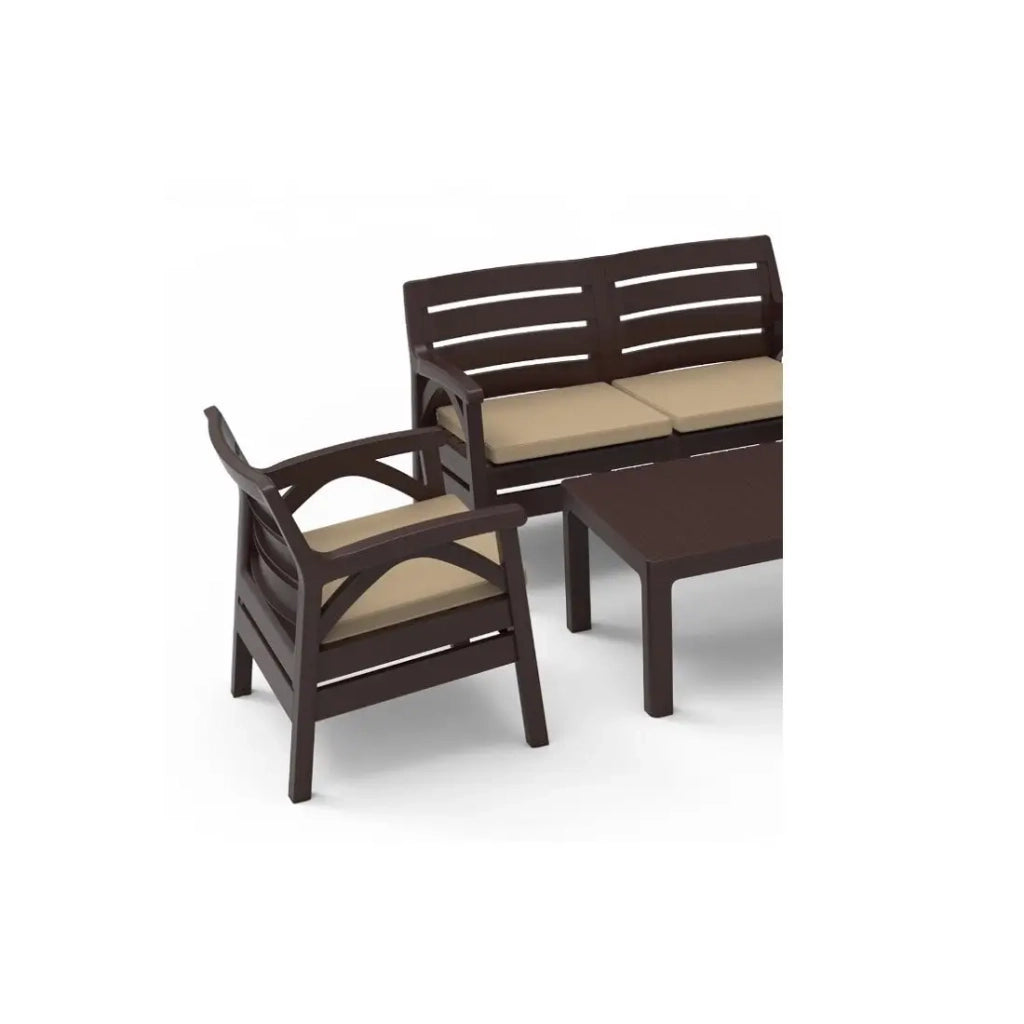 Set da giardino SAVENNA 4 posti marrone con divano, poltrone e tavolino