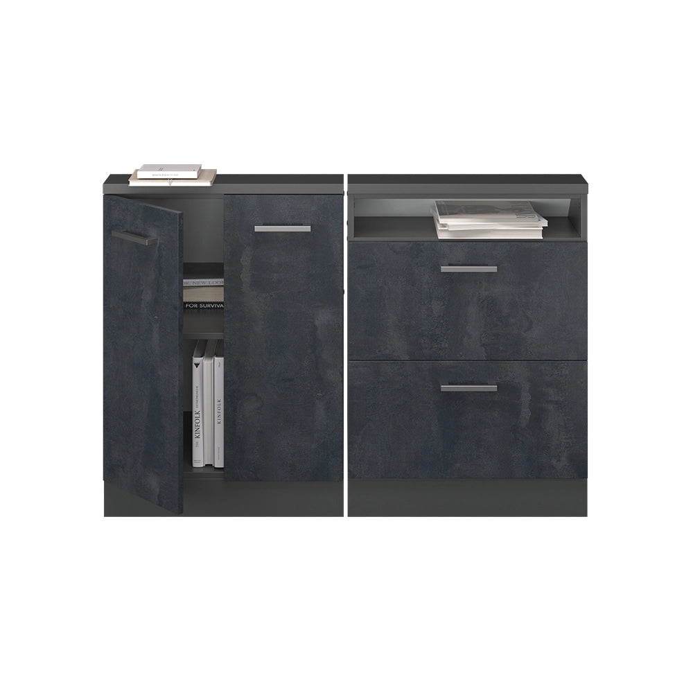 Mobile cucina sottotetto R-Line Calce nera/Antracite 120 cm Set di 2 Vicco