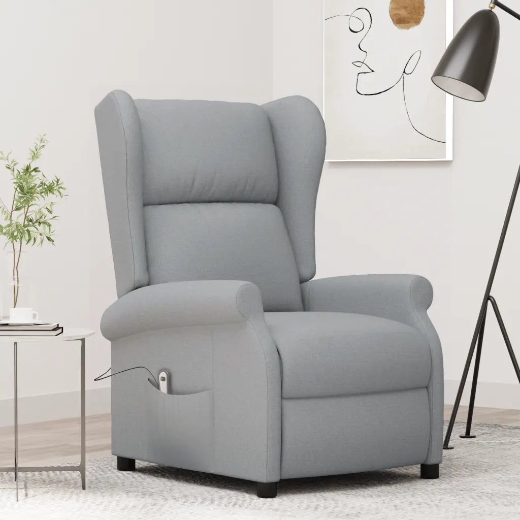 Poltrona ad Ala Reclinabile Elettrica Grigio Chiaro in Tessuto 3098319