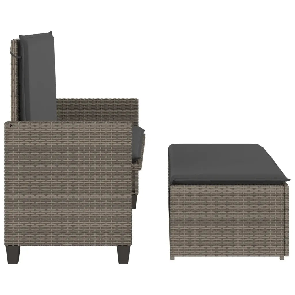 Panca da Giardino con Cuscini e Poggiapiedi-Sgabello-Panca da esterno Grigia Polyrattan