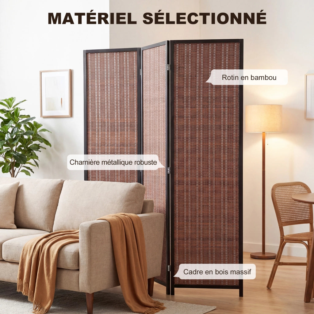 Paravento in legno 3 pannelli ¨C zephmum ¨C marrone 135x180 cm
