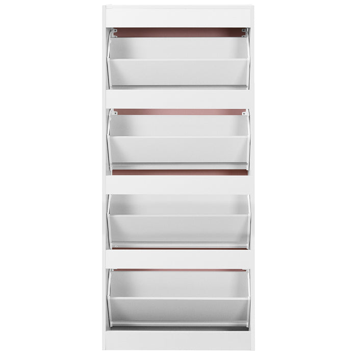 Scarpiera 4 Ante 63x24x150 cm Ripiani Doppia Profondità in MDF Bianco e Rosa